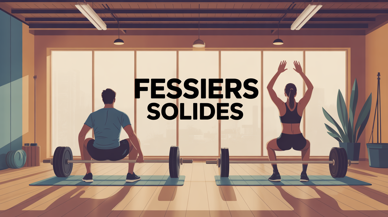 Illustration fessiers solides squat et hip thrust en salle