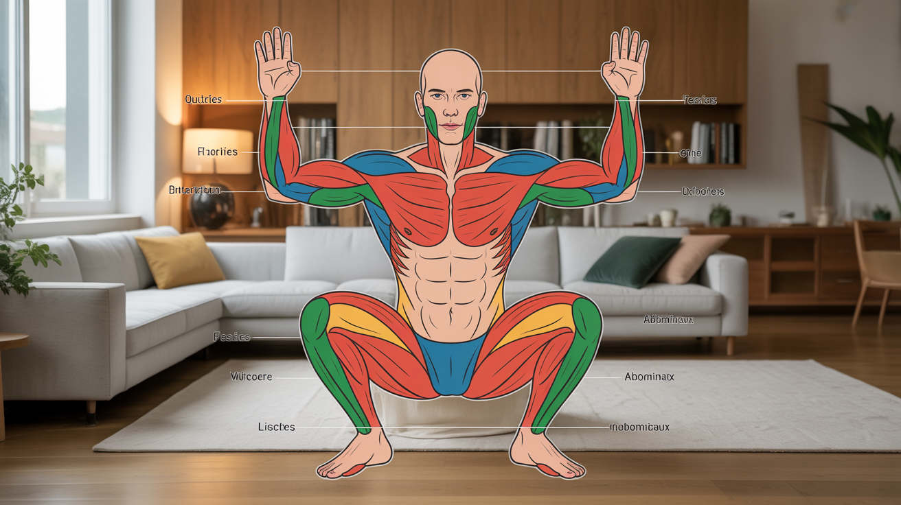 schema squat muscles sollicités quadriceps fessiers