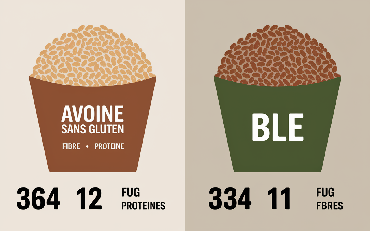 Infographie kcal proteines fibres avoine sans gluten vs ble