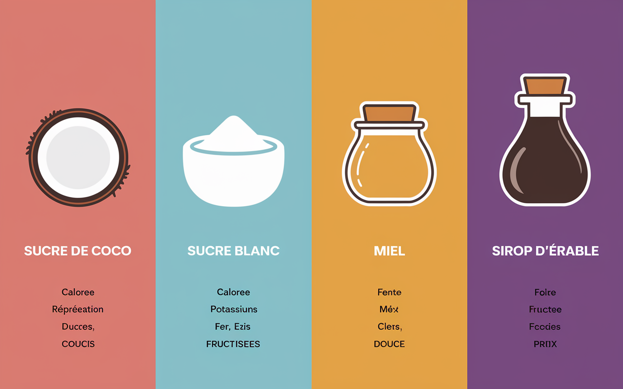 tableau IG calories micronutriments sucre de coco blanc miel erable