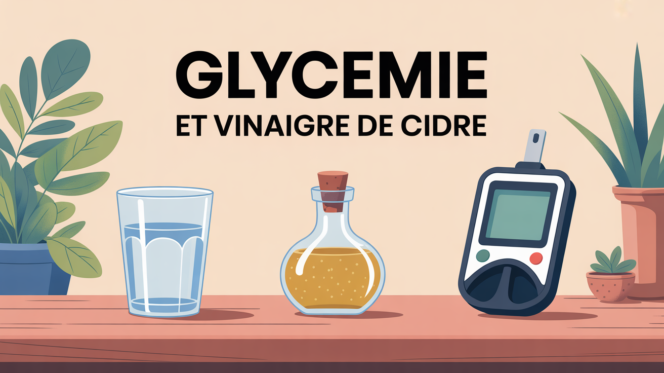 glycemie vinaigre de cidre verre d'eau glucometre illustration
