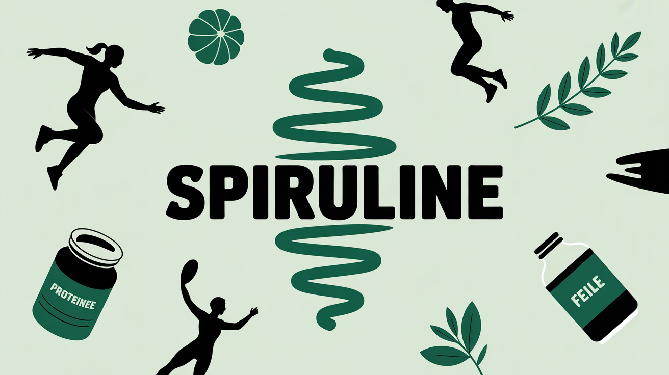 Affiche spiruline perte de poids nutrition sportive silhouettes et symboles