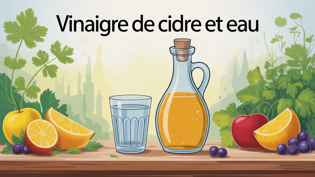 illustration vinaigre de cidre et eau pour digestion et sante