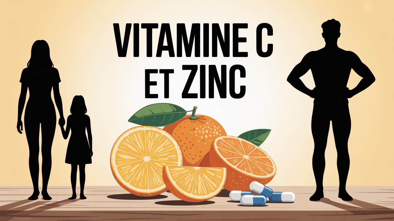 Visuel famille et sportif avec vitamine C et zinc