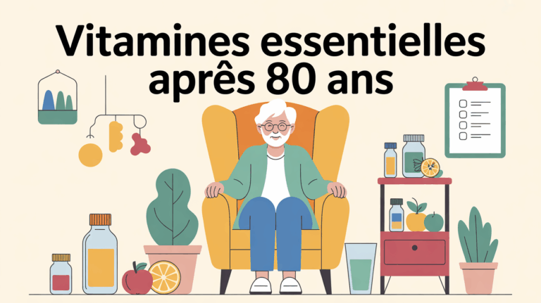 Senior avec vitamines essentielles et checklist après 80 ans