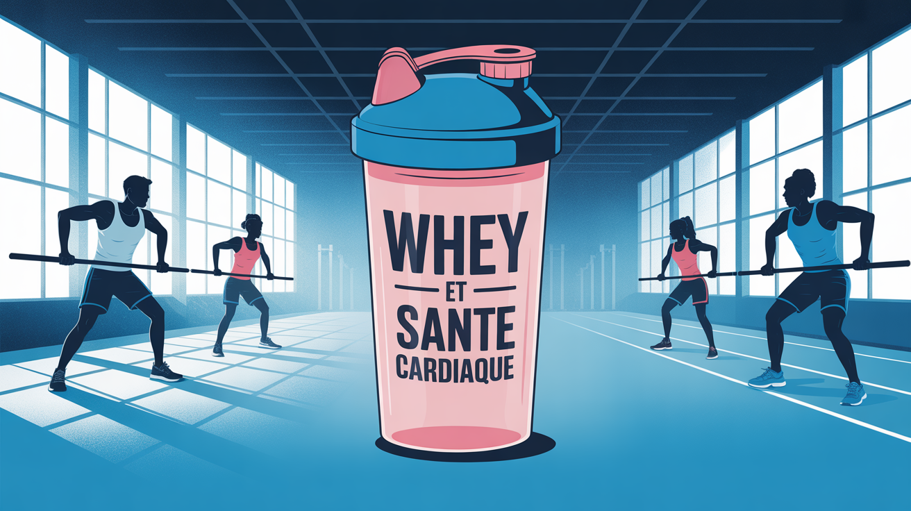 Scène énergétique whey et santé cardiaque en salle de sport