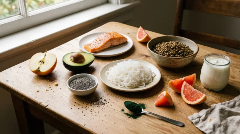 Table coupe-faim naturels pomme avocat saumon chia konjac lentilles yaourt pamplemousse spiruline