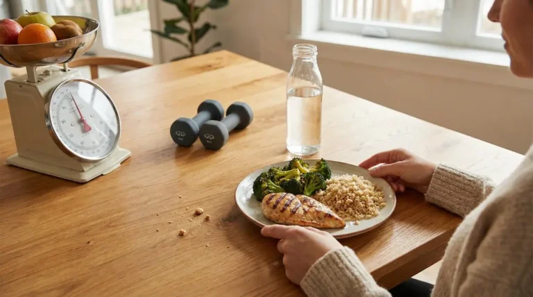 maigrir efficacement visuel balance assiette equilibree haltères