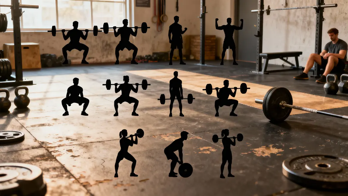 Silhouette CrossFit neuf mouvements bases alignés
