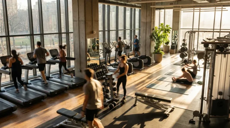 Salle de sport moderne cardio musculation ambiance dynamique
