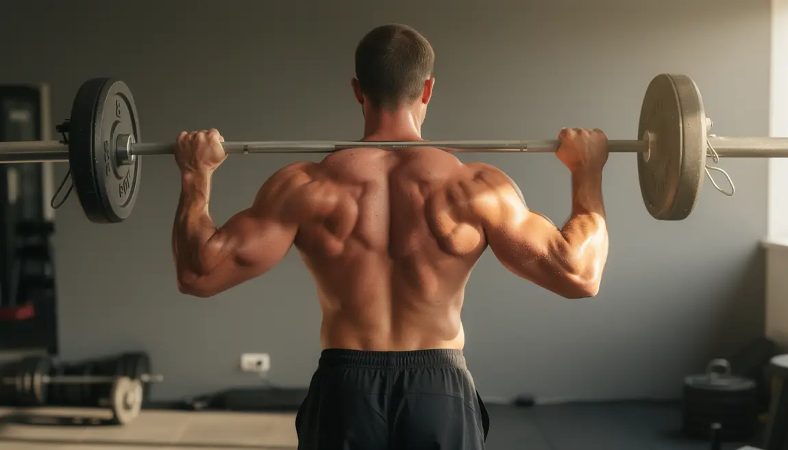 homme musclé curl barre dos salle de sport