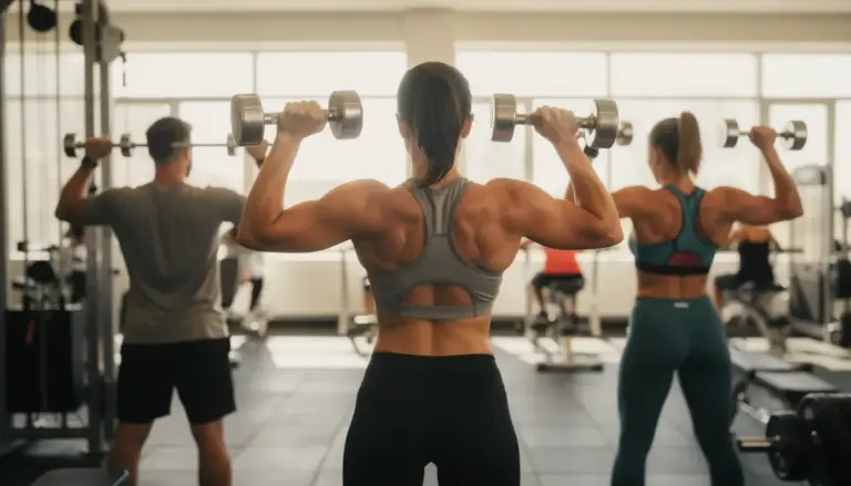 Personnes travaillant leurs trapèzes en salle de sport vue de dos