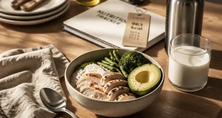 Manger prise de masse : bowl riz poulet et légumes, surplus 300-500 kcal