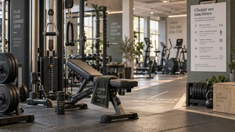 Machines de salle de sport : station à poulies et banc en salle