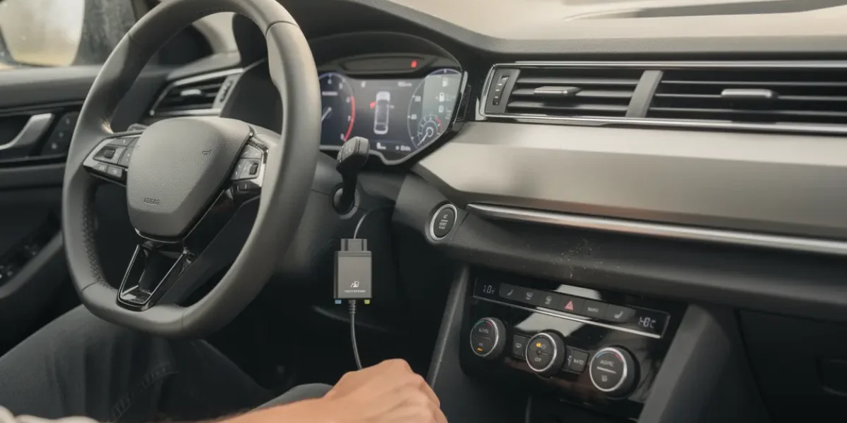 Boitier OBD2 OptiFuel branché sur tableau de bord moderne