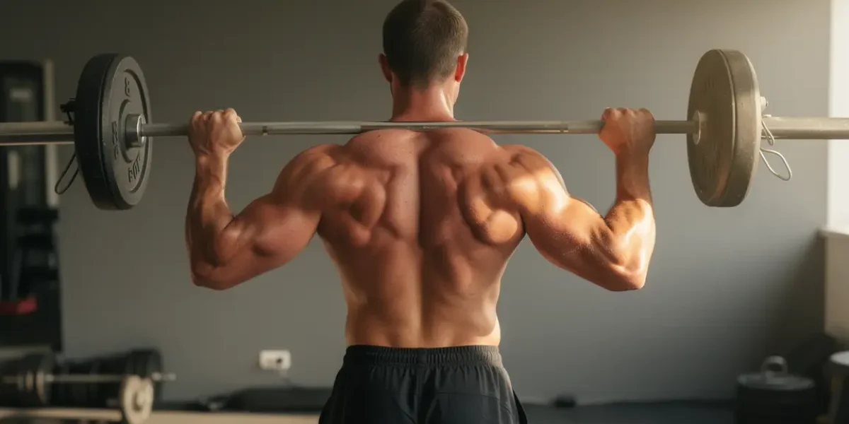 homme musclé curl barre dos salle de sport