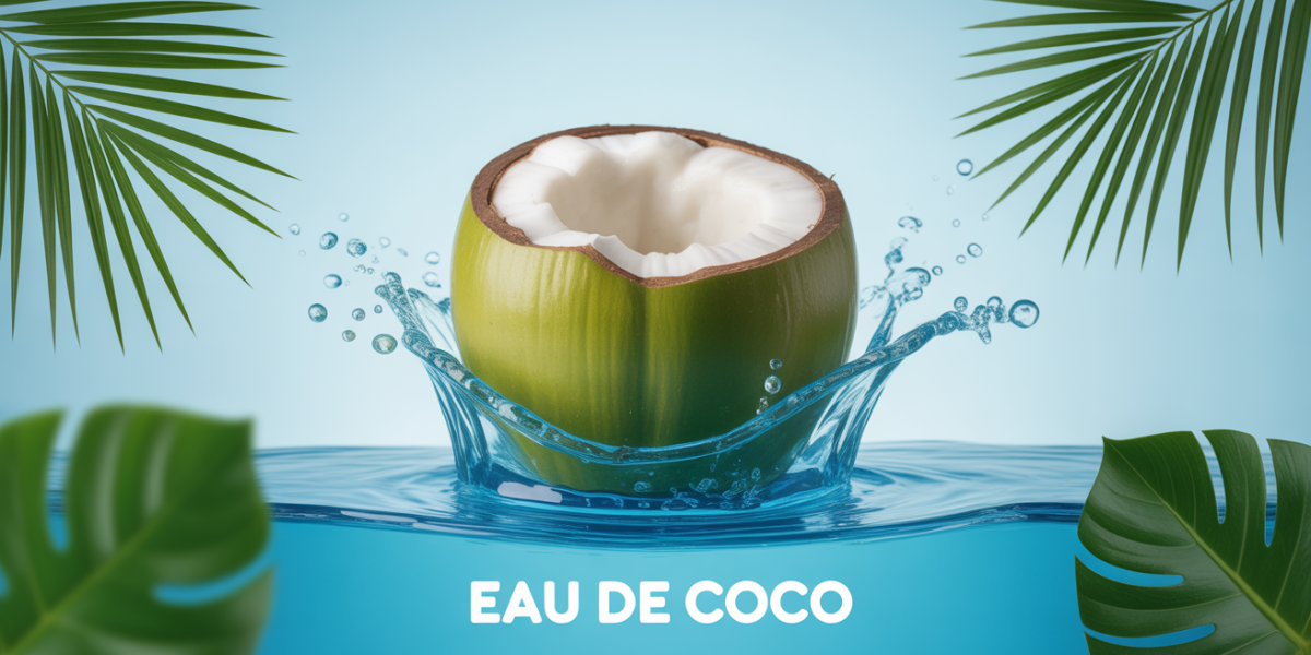 Scène lumineuse eau de coco noix verte éclaboussures