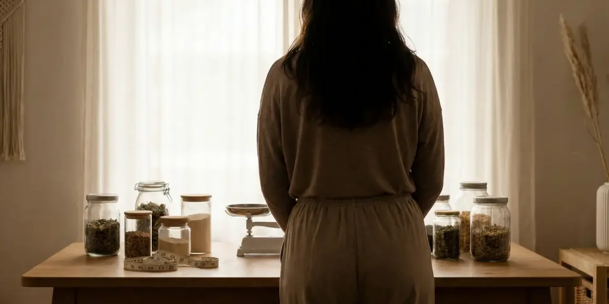Femme devant complements alimentaires perte de poids