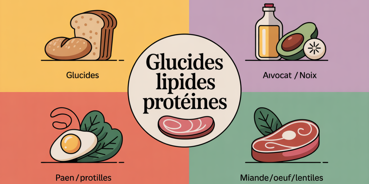 assiette partagee avec pictogrammes glucides lipides proteines