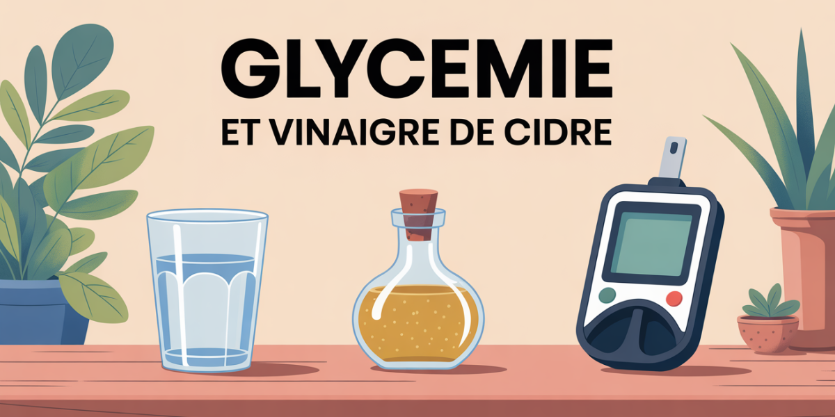 glycemie vinaigre de cidre verre d'eau glucometre illustration