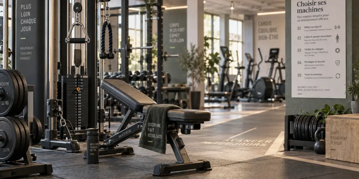 Machines de salle de sport : station à poulies et banc en salle