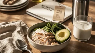 Manger prise de masse : bowl riz poulet et légumes, surplus 300-500 kcal
