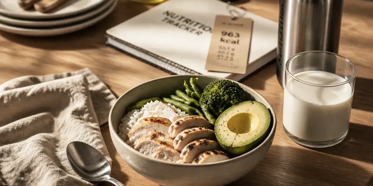 Manger prise de masse : bowl riz poulet et légumes, surplus 300-500 kcal