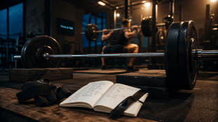 Musculation pour la force : salle et barre de squat, 1RM