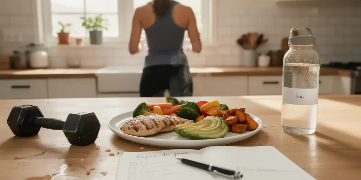 repas musculation sain poulet legumes patate douce avocat carnet eau