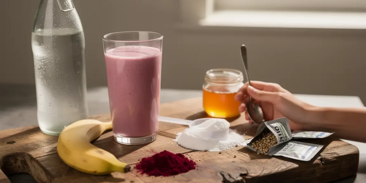Smoothie pre workout maison avec betterave banane bcaas eau de coco