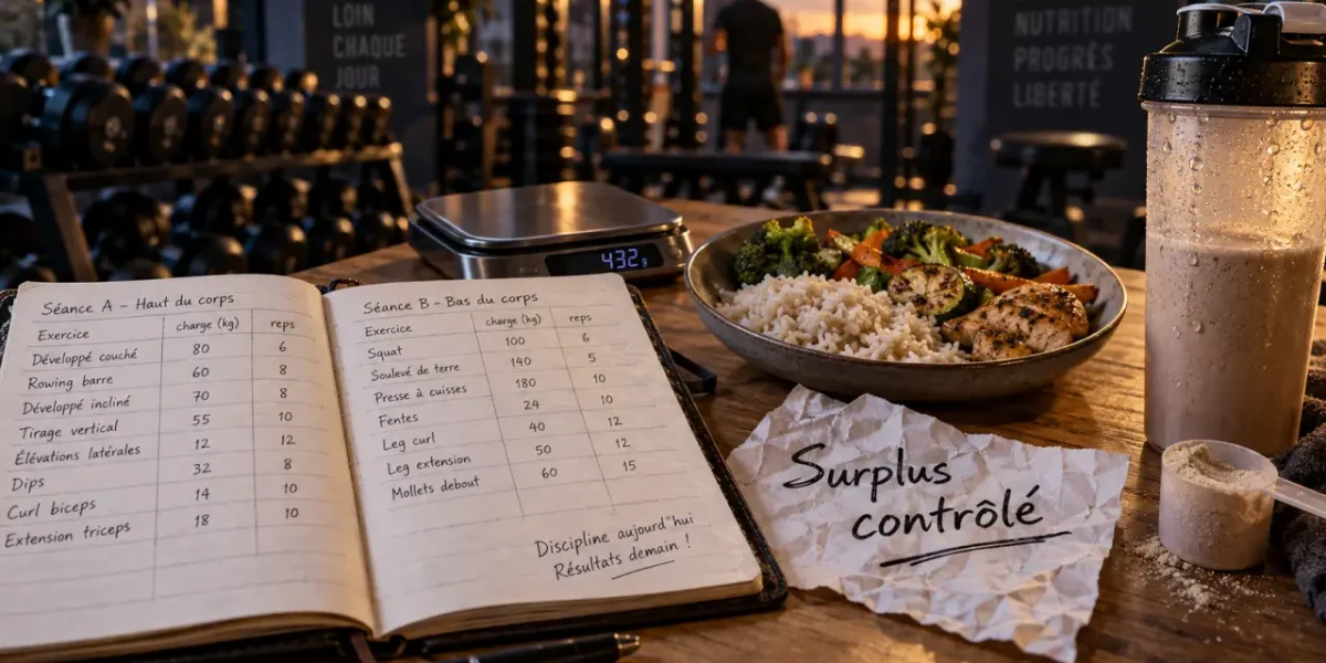 Prise de masse musculaire avec surplus contrôlé, nutrition et musculation