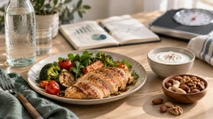 Régime rapide et efficace : poulet, légumes, yaourt et eau