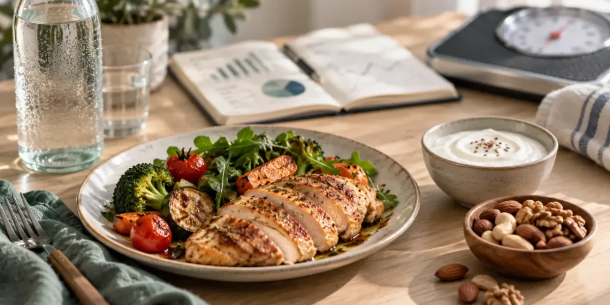 Régime rapide et efficace : poulet, légumes, yaourt et eau