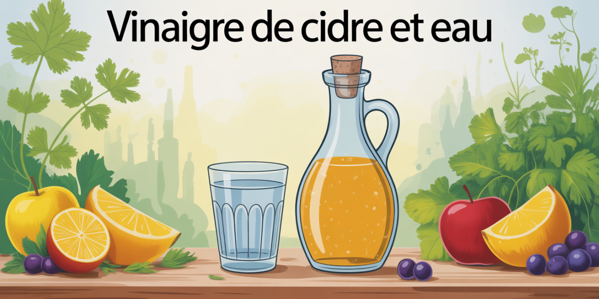 illustration vinaigre de cidre et eau pour digestion et sante