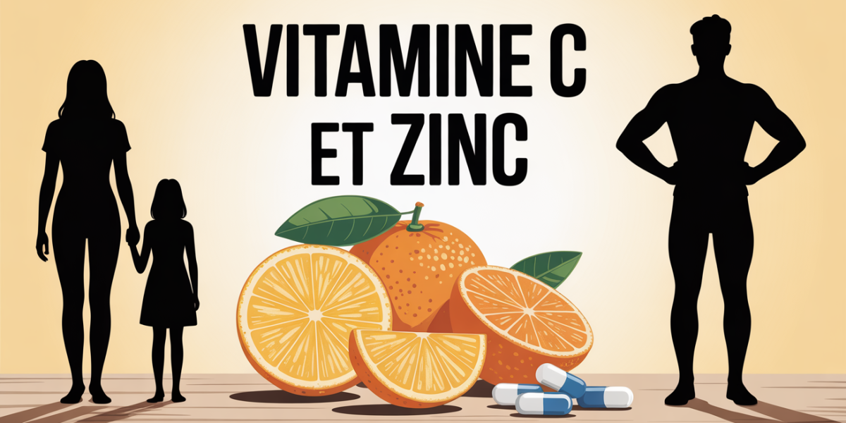Visuel famille et sportif avec vitamine C et zinc