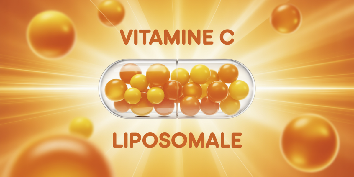 Capsule transparente vitamine C liposomale spheres sur fond lumineux