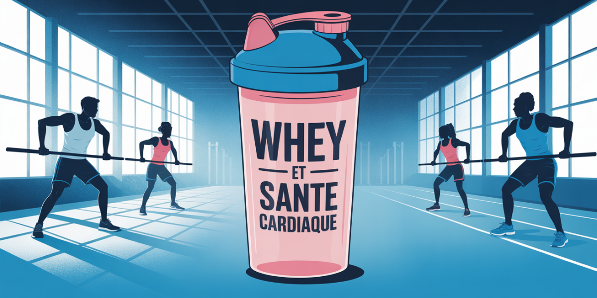 Scène énergétique whey et santé cardiaque en salle de sport